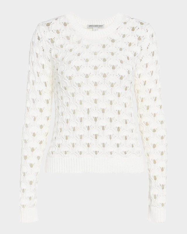 Open-Stitch Crewneck Cotton Sweat